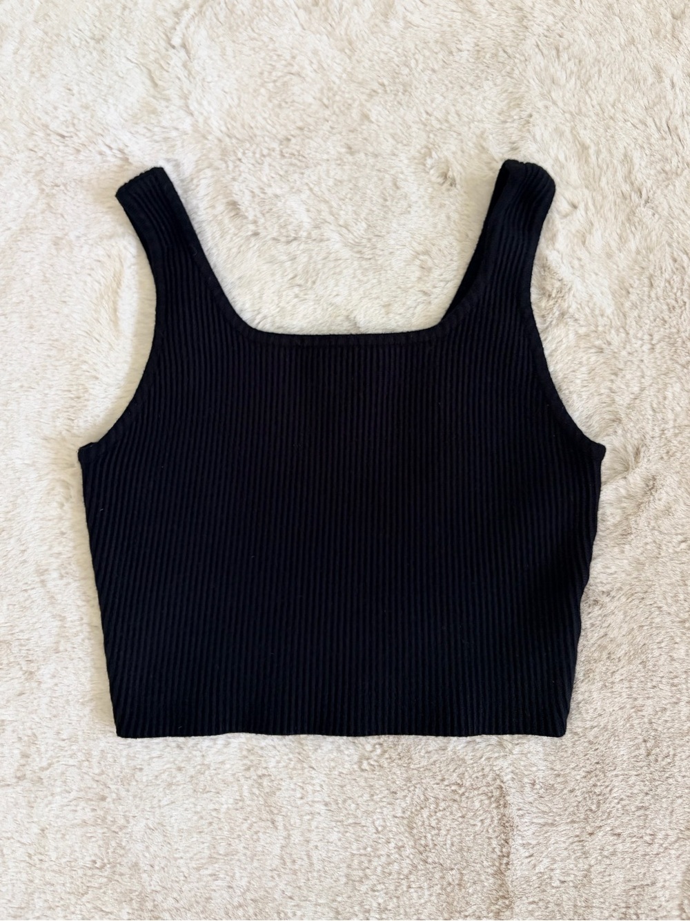 House of Harlow 1960 Black Ribbed Crop Tank Square Neck Fitted Stretch Size S